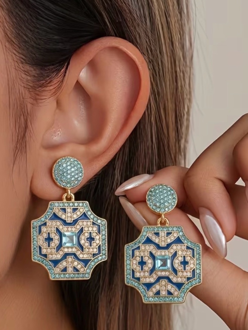 Western Earrings Gold-Tone Blue Crystal Drop Earrings - Elegant Women Jewelry